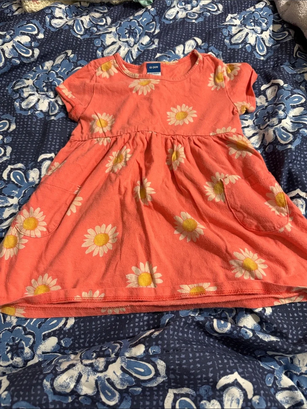 Coral Daisy Print Girls' Dress
